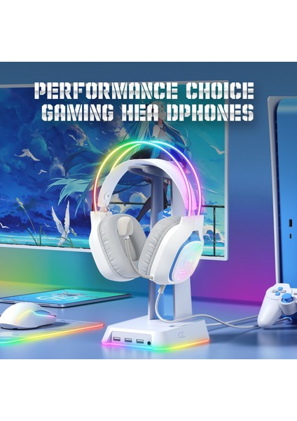 Onıkuma X22 Gürültü Önleyici Mikrofonlu Kulak Üstü Rgb Oyuncu Kulaklığı-Beyaz (Yurt Dışından)
