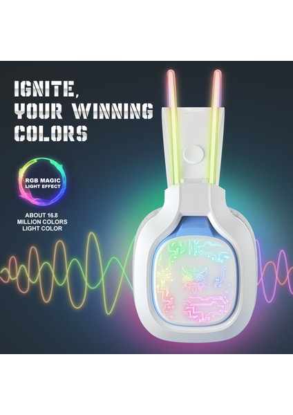 Onıkuma X22 Gürültü Önleyici Mikrofonlu Kulak Üstü Rgb Oyuncu Kulaklığı-Beyaz (Yurt Dışından)
