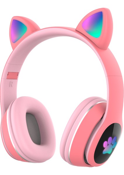 L400 Kedi Kulak Şekli Solunum Işığı Bluetooth Kulaklık Kablosuz Kulaklık-Pembe (Yurt Dışından)