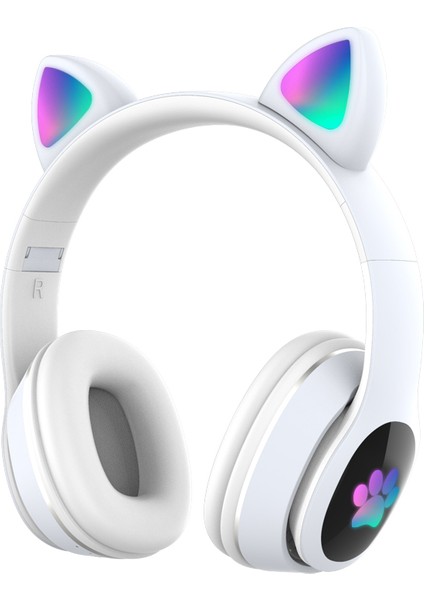 L400 Kedi Kulak Şekli Solunum Işığı Bluetooth Kulaklık Kablosuz Kulaklık-Beyaz (Yurt Dışından)