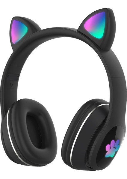 L400 Kedi Kulak Şekli Solunum Işığı Bluetooth Kulaklık Kablosuz Kulaklık-Siyah (Yurt Dışından)
