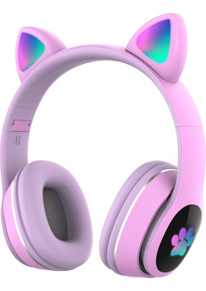 L400 Kedi Kulak Şekli Solunum Işığı Bluetooth Kulaklık Kablosuz Kulaklık-Mor (Yurt Dışından)