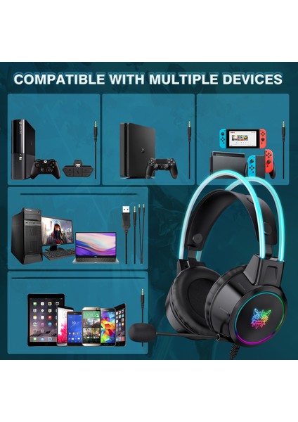 Onıkuma X15 Pro Oyun Kulaklığı 3.5mm Kablolu Kulaklık Rgb Aydınlatma Efekti ile Çevresel Ses Oyun Kulaklığı (Yurt Dışından) modelleri