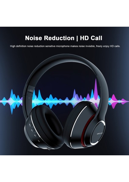 L500 Bluetooth 5.0 Kablosuz Kulaklık Aşırı Kulak Kulaklık Stereo Derin Bas Spor Müzik Kulaklık 3.5mm Aux In Tf Kart Mp3 Çalar Mic-Siyah (Yurt Dışından)