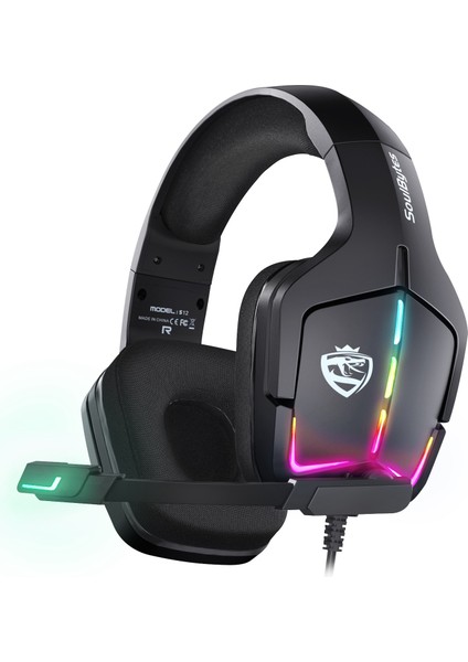 Soulbytes S12 USB + 3.5mm Kablolu Kulak Üstü Oyun Kulaklığı Rgb LED Işık Ayarlanabilir Mikrofon ile Profesyonel E-Spor Kulaklık (Yurt Dışından)