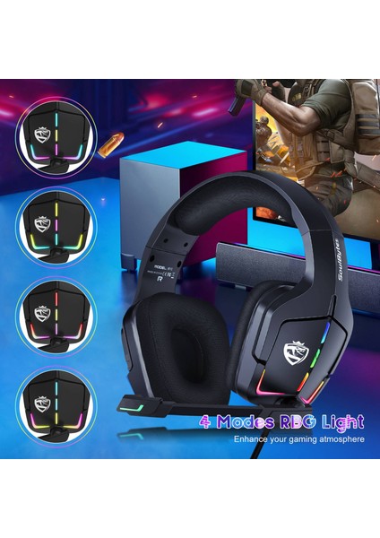Soulbytes S12 USB + 3.5mm Kablolu Kulak Üstü Oyun Kulaklığı Rgb LED Işık Ayarlanabilir Mikrofon ile Profesyonel E-Spor Kulaklık (Yurt Dışından)