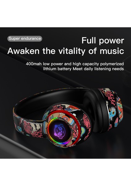 L750 Bluetooth Kulaklık LED Işıklı Serin Graffiti Kulaklık Kulaklık Desteği Tf Kart / Cep Telefonu Bilgisayar Dizüstü Bilgisayar Için 3.5mm Ses Kablolu - Beyaz (Yurt Dışından) fırsatları