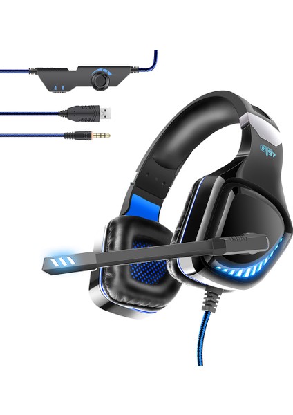 Ovleng GT97 Usb+3.5mm Kablolu Kulak Üstü Kulaklık LED Işıklı Profesyonel Stereo E-Spor Oyun Kulaklığı-Siyah/mavi (Yurt Dışından)