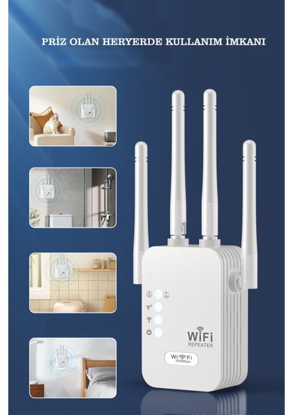 6 Antenli Wifi Repeater Sinyal Güçlendirici Access Point 300MBPS Kablosuz Kolay Kurulum Repeater