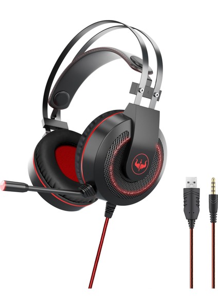 Ovleng GT65 E-Sport Gaming Headset Ps5/xbox One/akıllı Telefon/tablet Için LED Işıklı Kulaklık, Usb+3,5mm Fiş-Siyah/kırmızı (Yurt Dışından)