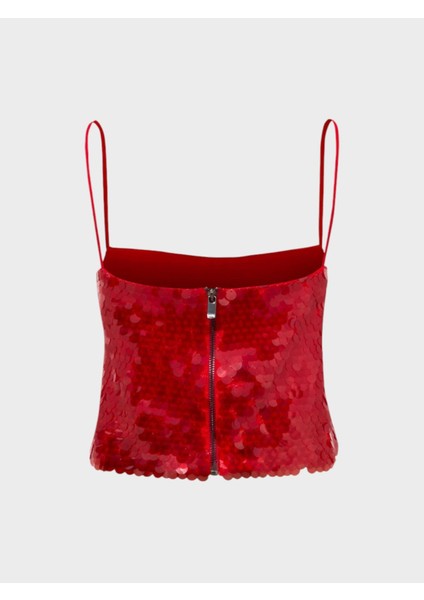 Ip Askılı Pullu Crop Bluz - Kırmızı fiyatları