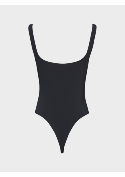 Yuvarlak Yaka Kesimli Askılı Body - Siyah