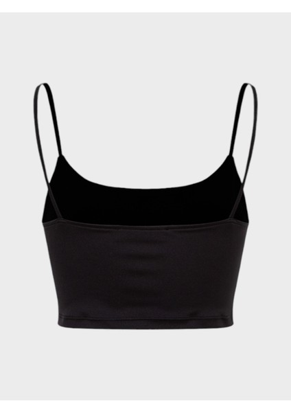 Ip Askılı Yuvarlak Yakalı Crop Body- Siyah