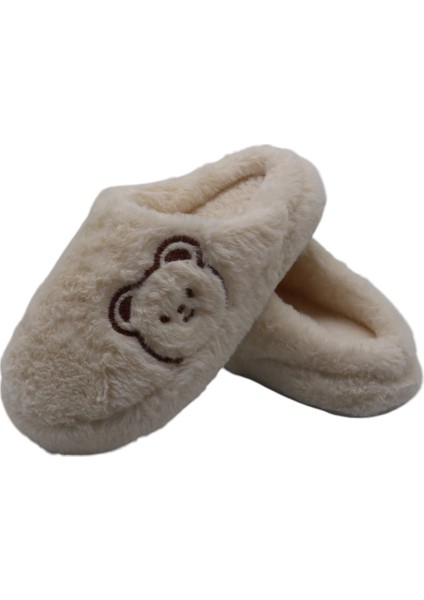 Kadın Beyaz Ev Terliği, Ses Yapmaz Kalın Taban