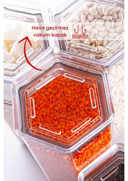 3'lü Set Etiketli, Silikon Contalı Altıgen Erzak Saklama Kabı Seti fiyatları