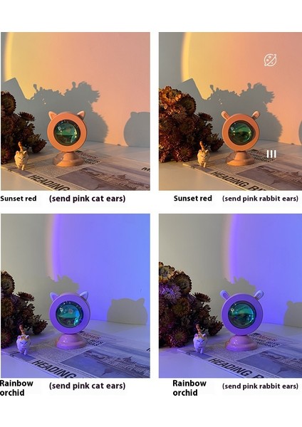 Süsler Gece Lambası Mini Zemin Masa Lambası Hayvan Kulak Şekli Kedi Kulakları Tavşan Kulakları Gün Batımı Lambası Gün Batımı Projeksiyon Işığı Fotoğraf Güzel Atmosfer Hissi (Yurt Dışından) indirimleri