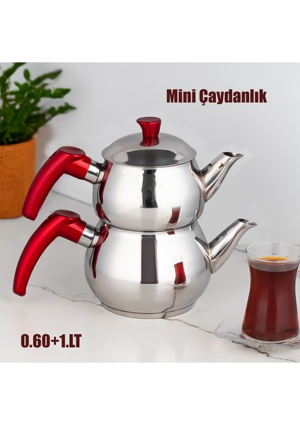 Dayanıklı Mini Boy Paslanmaz Çelik Çaydanlık 0.60+1.00 Lt Çaydanlık Takımı