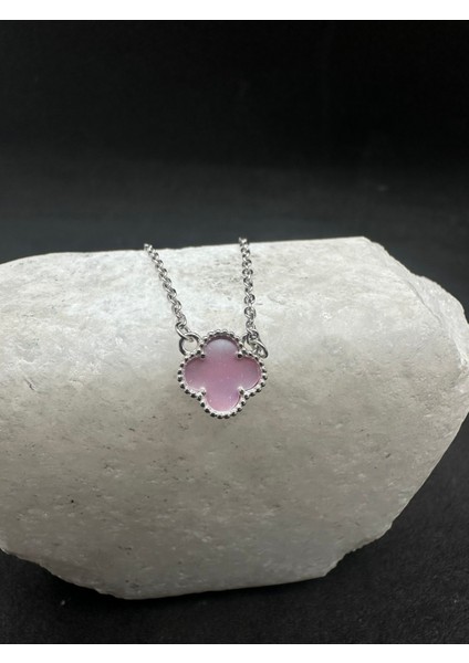 Ithal Pembe Sedef Yonca Küçük Boy Gümüş Kadın Kolye
