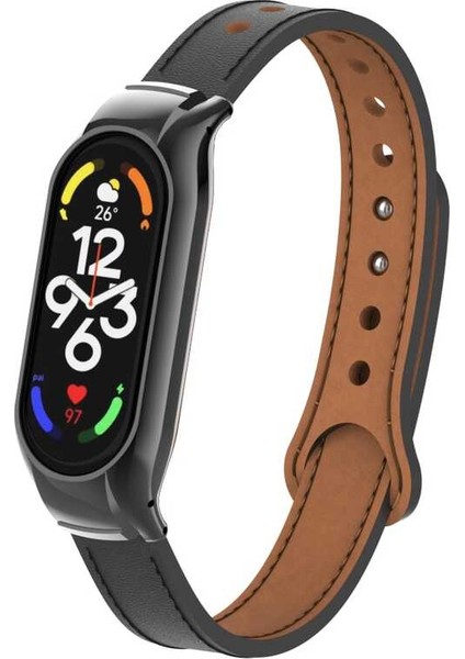 Xiaomi Mi Band 7 Uyumlu Krd-68 Deri Kordon - Siyah