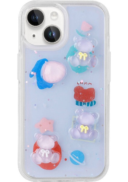Storepgs iPhone 15 Plus Kılıf Kabartma Figürlü Parlak Minimini Silikon Kapak-Pembe