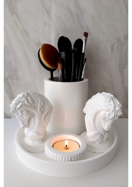 Beyaz At Figürlü Çok Amaçlı Dekoratif Set