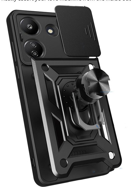 Xiaomi Poco C65 Kılıf Magnetik Standlı Kamera Korumalı Zore Sürgülü Vega Kapak-Siyah
