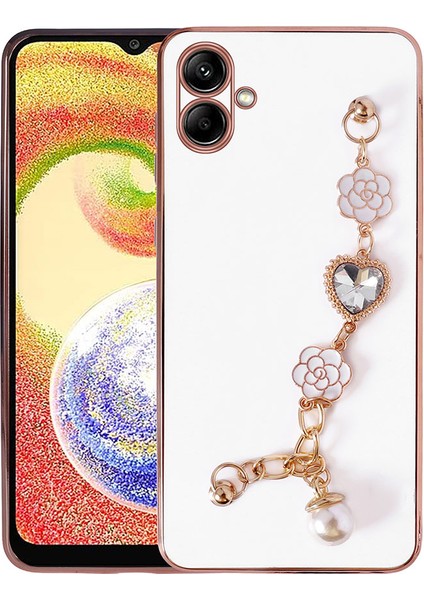 Storepgs Galaxy A04 Kılıf El Tutamaçlı Kamera Korumalı Taka Silikon Kapak-Beyaz