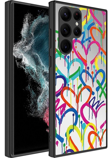 Storepgs Galaxy S23 Ultra Kılıf Aynalı Desenli Kamera Korumalı Parlak Mirror Kapak-Kalp