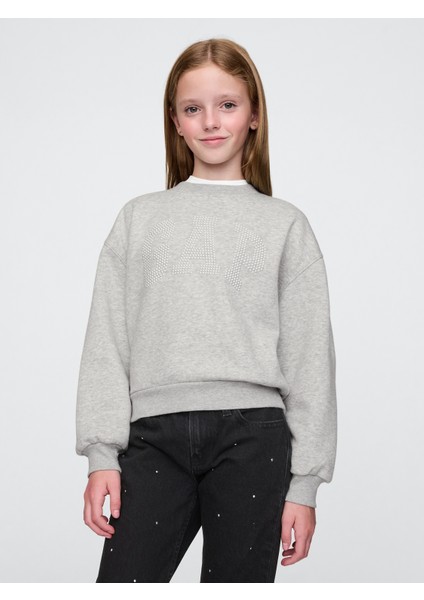 Kız Çocuk Gri Gap Logo Oversize Fleece Sweatshirt modelleri