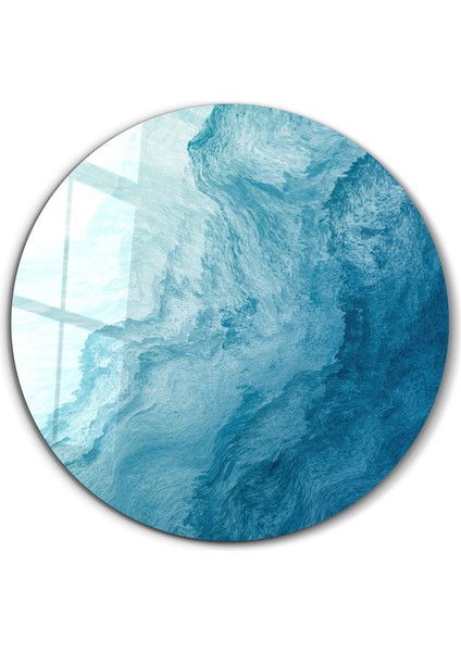 Blue Paint Waves Yuvarlak Cam Tablo