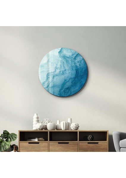Blue Paint Waves Yuvarlak Cam Tablo