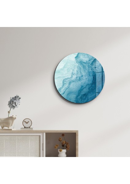 Blue Paint Waves Yuvarlak Cam Tablo