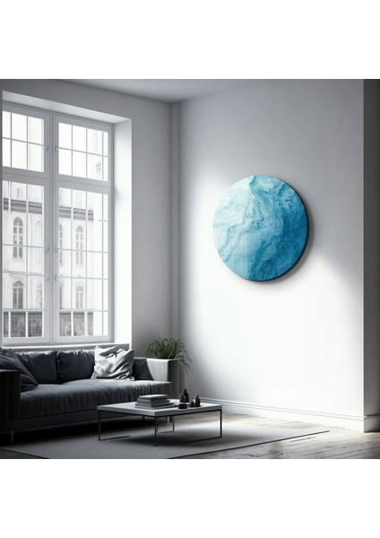 Blue Paint Waves Yuvarlak Cam Tablo