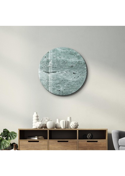 Travertine - Moon - BlueGray Yuvarlak Cam Tablo