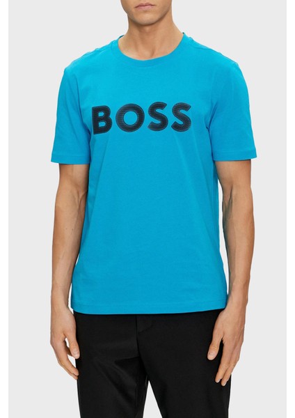 Logolu % 100 Pamuk Regular Fit Bisiklet Yaka T Shirt Erkek T Shirt 50512866 442