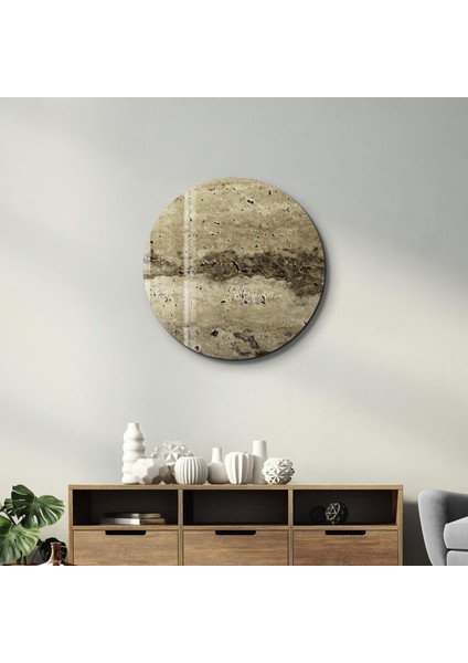 Travertine Stone - Camo Yuvarlak Cam Tablo