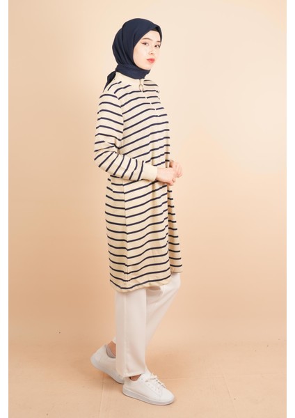 Yarım Fermuarlı Sweat Uzun Tesettür Çizgili Sweat Lacivert fiyatları