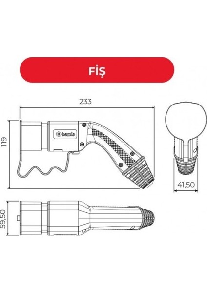 32 Amper 5 Metre Araç Şarj+Fiş Kablolu Şarj Seti - BEV-5032-1205