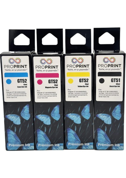 Hp GT51XL-GT52 Muadil Mürekkep Seti 4 Renk Siyah Renk 90 ml - Renkliler 70 ml GT-5821 - GT-5822