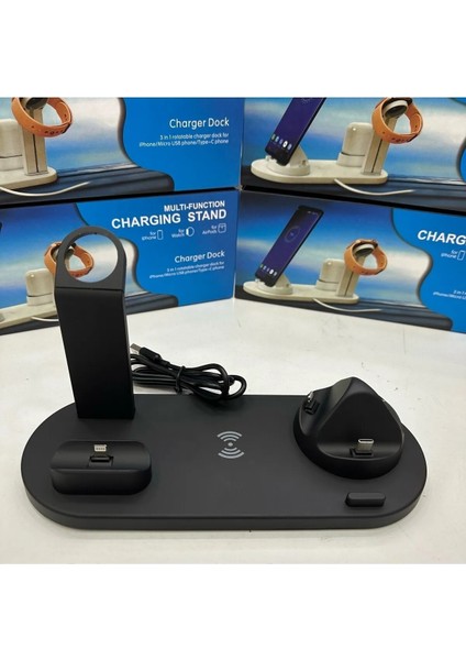 Telefon/akıllı Saat/bluetooth Kulaklık Için Kablosuz Şarj Standı Siyah