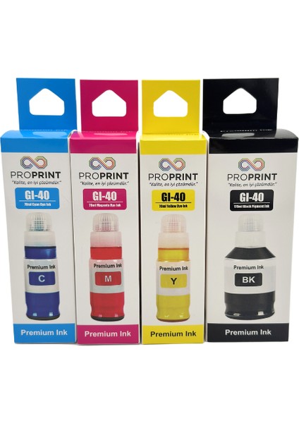 Canon Gı-40 Muadil Mürekkep Seti 4 Renk Siyah 170ML Renkliler 70 ml - GM2040