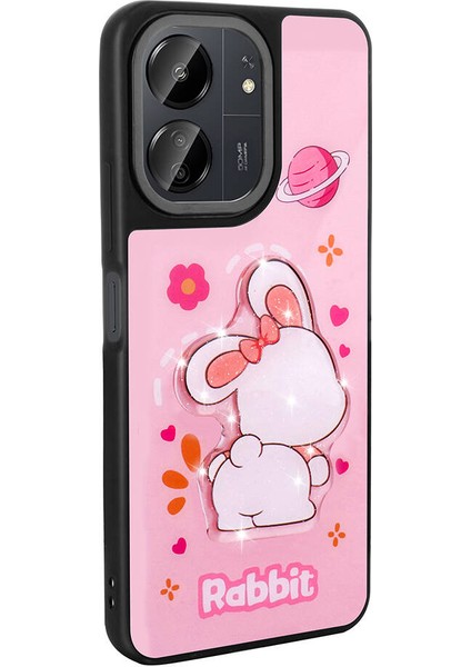 Storepgs Xiaomi Redmi 13C Kılıf Parlayan Kabartmalı Ikonik Figürlü Amas Silikon Kapak-Beyaz