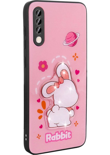Storepgs Galaxy A50 Kılıf Parlayan Kabartmalı Ikonik Figürlü Amas Silikon Kapak-Pembe
