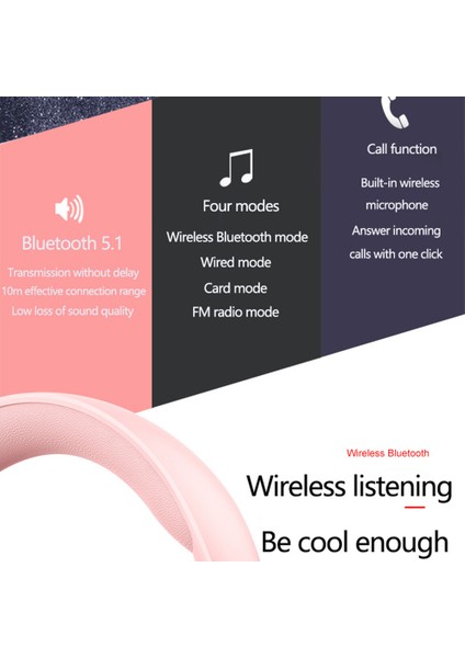 P7235 Kulak Üstü Bluetooth 5.1 Kulaklık Hd Ses Kulaklık Desteği Tf Kart, 3,5 mm Aux-Pembe (Yurt Dışından)