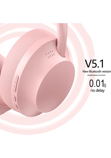 P7235 Kulak Üstü Bluetooth 5.1 Kulaklık Hd Ses Kulaklık Desteği Tf Kart, 3,5 mm Aux-Pembe (Yurt Dışından)