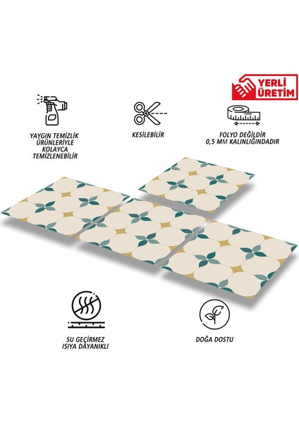 Kendinden Yapışkanlı Zümrüt Çiçekli Desenli Pvc Karo 30X30 cm