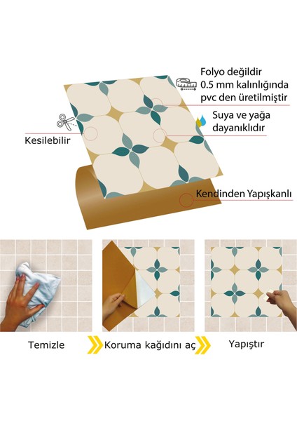 Kendinden Yapışkanlı Zümrüt Çiçekli Desenli Pvc Karo 30X30 cm