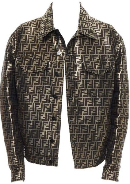 Fendı Rare Metallic Gold Ff Zucca Monogram Logo Jacket fiyatları