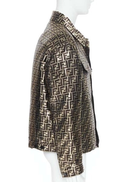 Fendı Rare Metallic Gold Ff Zucca Monogram Logo Jacket modelleri