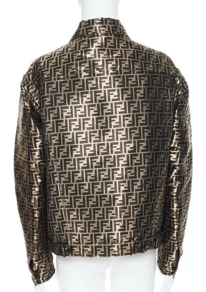 Fendı Rare Metallic Gold Ff Zucca Monogram Logo Jacket fırsatları